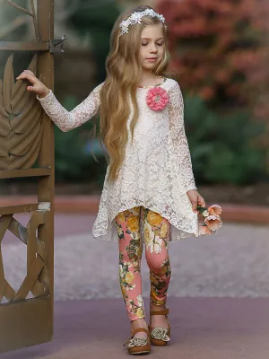 Girls Floral Temptations Long Sleeve Tunic And Legging Set