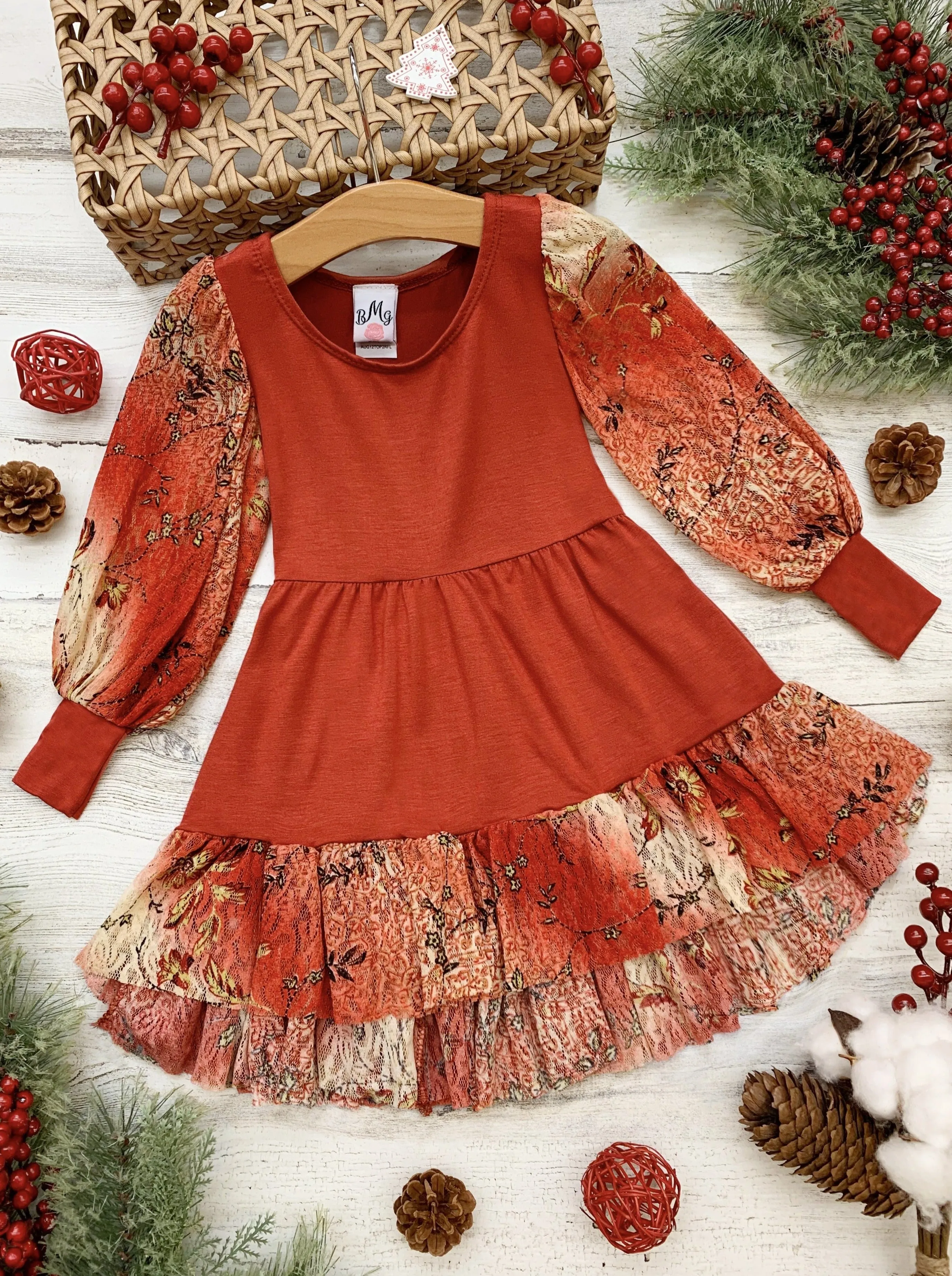 Girls La Dentelle Coral Hi Lo Lace Ruffled Tunic