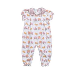 Girls Pima Romper - Tractors & Pumpkins