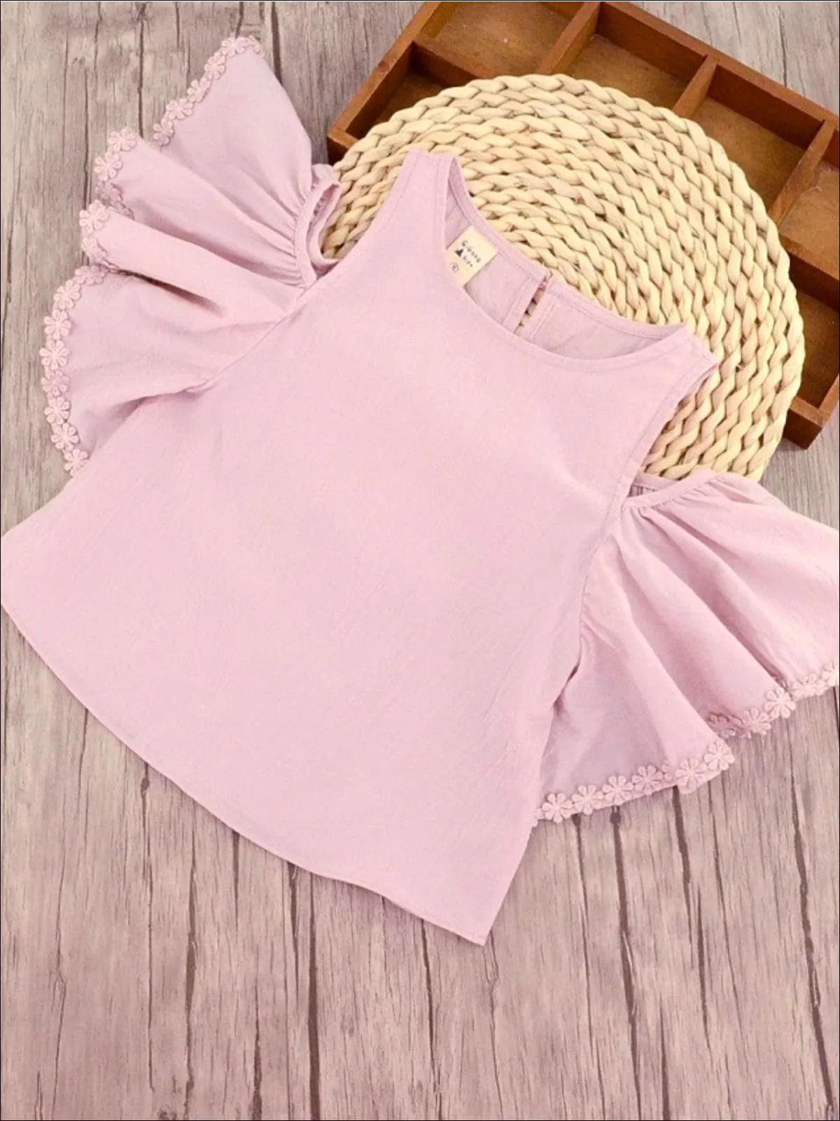 Girls Pink Cold Shoulder Ruffle Sleeve Tunic And Flower Short Set