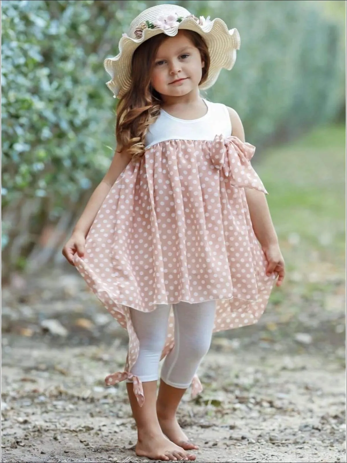 Girls Sweet Perfection Hi-Lo Ruffle Polka Dot Tunic And Legging Set