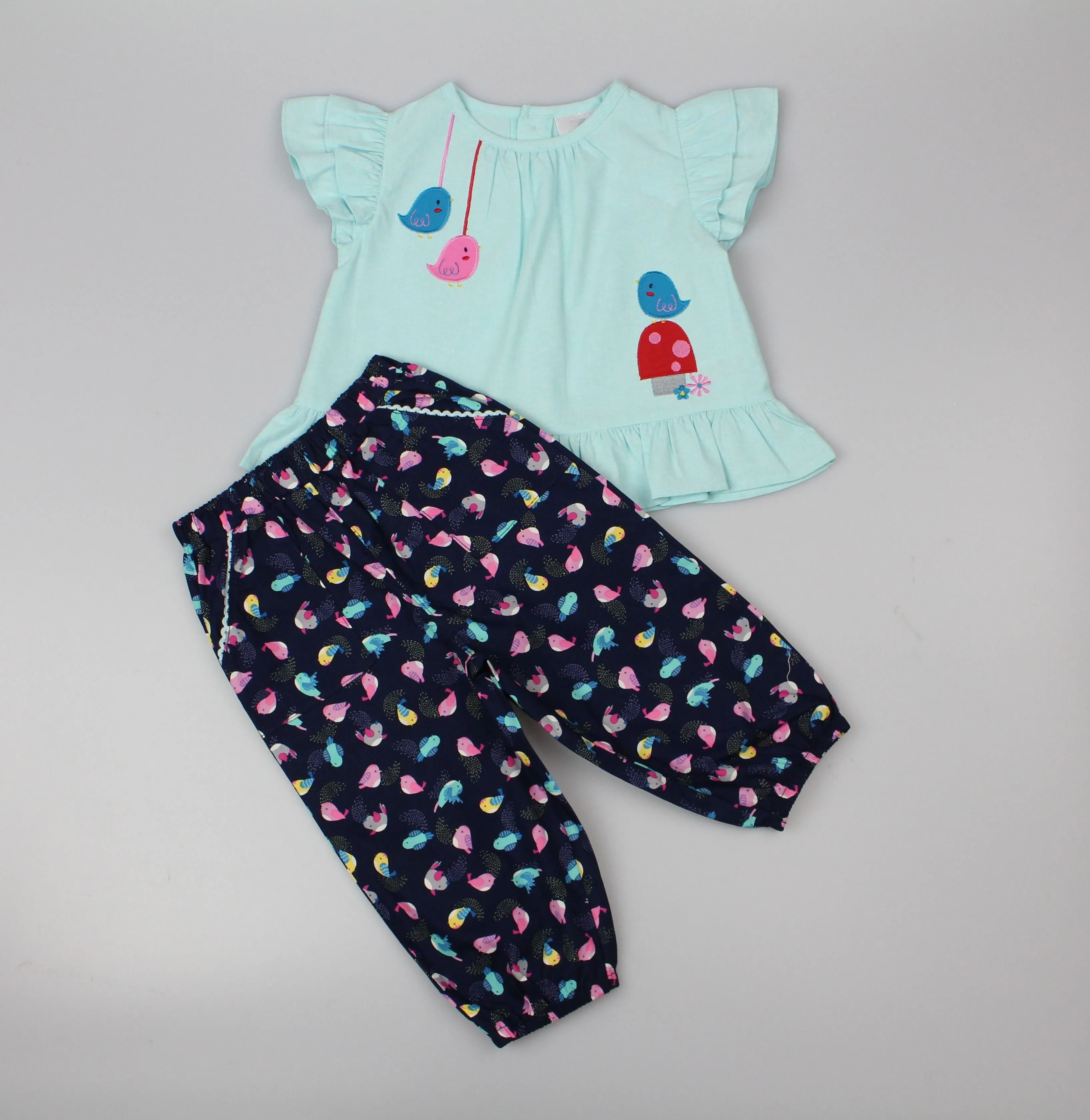 Girls tunic trouser Birds Woven Aqua/Navy (PK 6) (1-2 YEARS) E33230