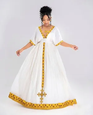 Glorious Habesha Dress with Golden Embellishment: Traditional Ethiopian Dress for Events