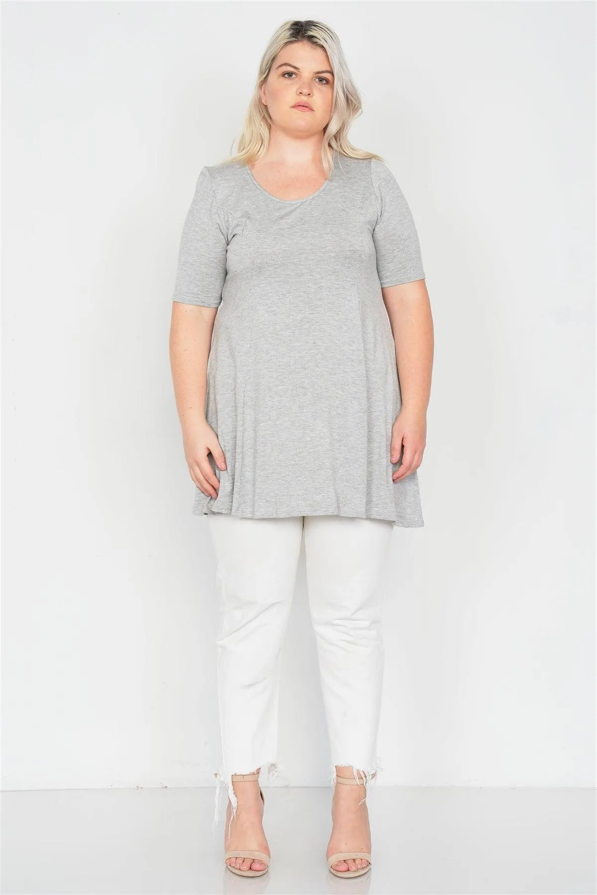 Grey Plus Size Solid Knit Tunic Top / 2-2-2