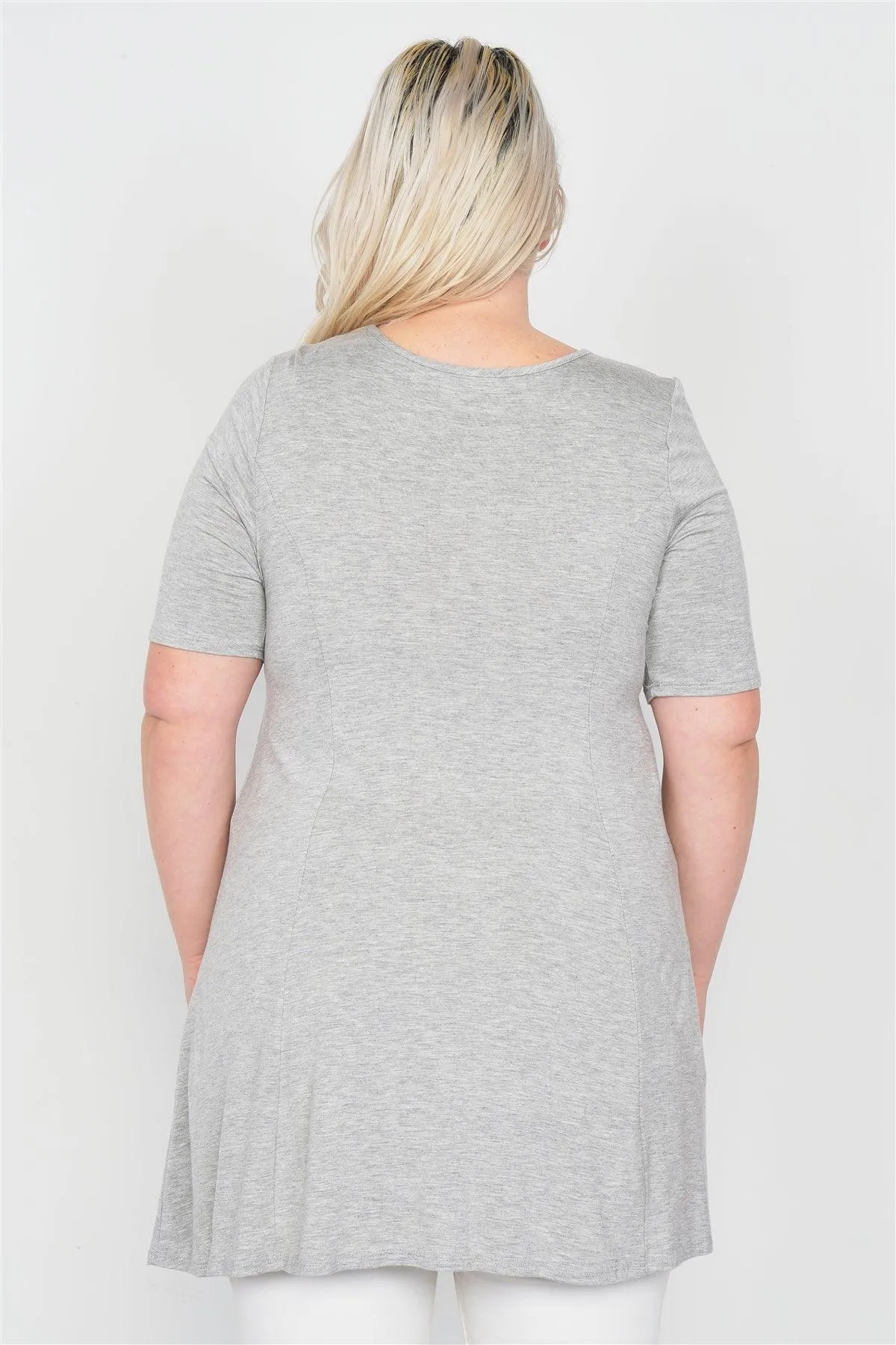 Grey Plus Size Solid Knit Tunic Top / 2-2-2