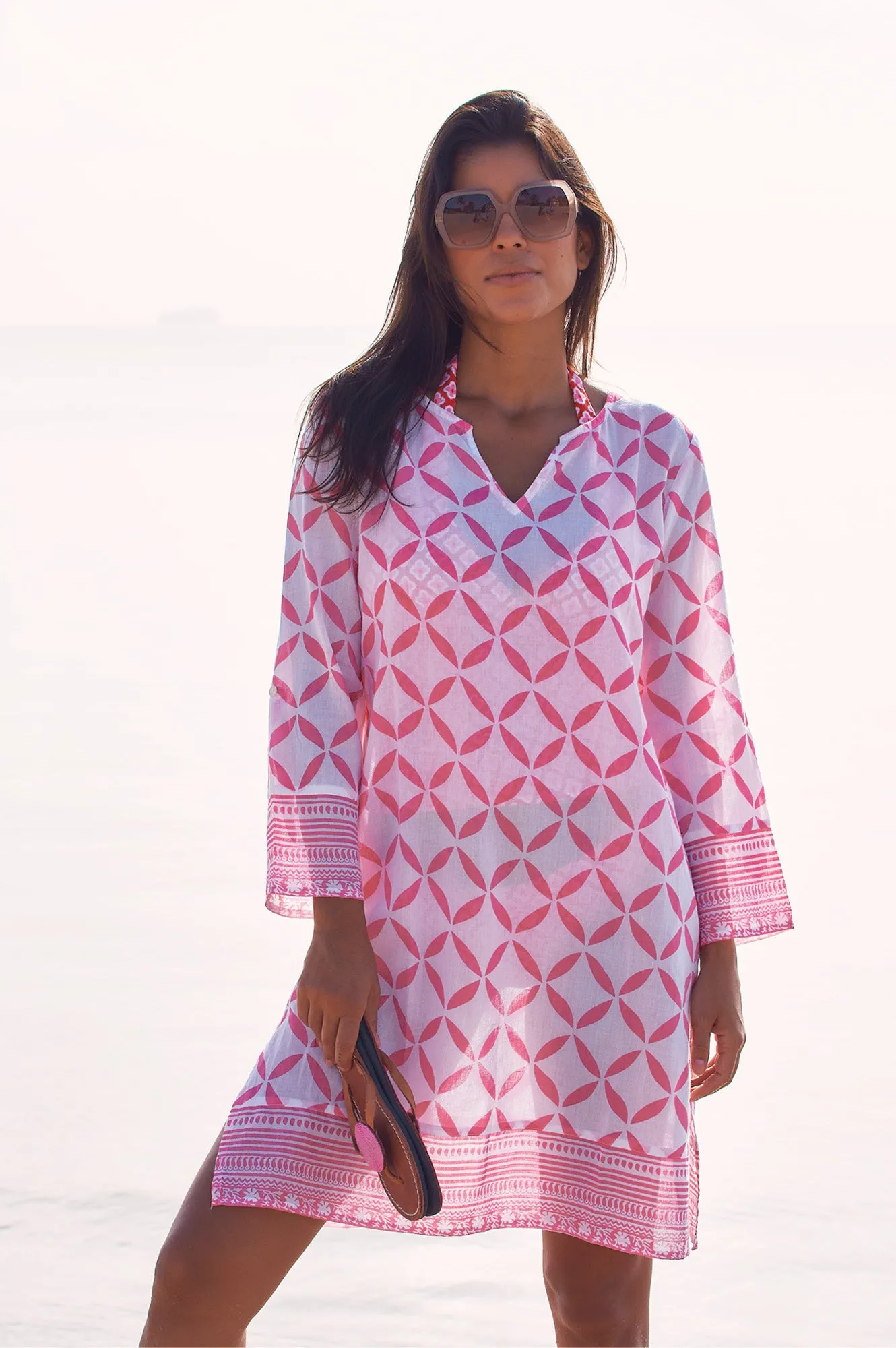 Guadalupe Short Tunic | Shibori White/Pink