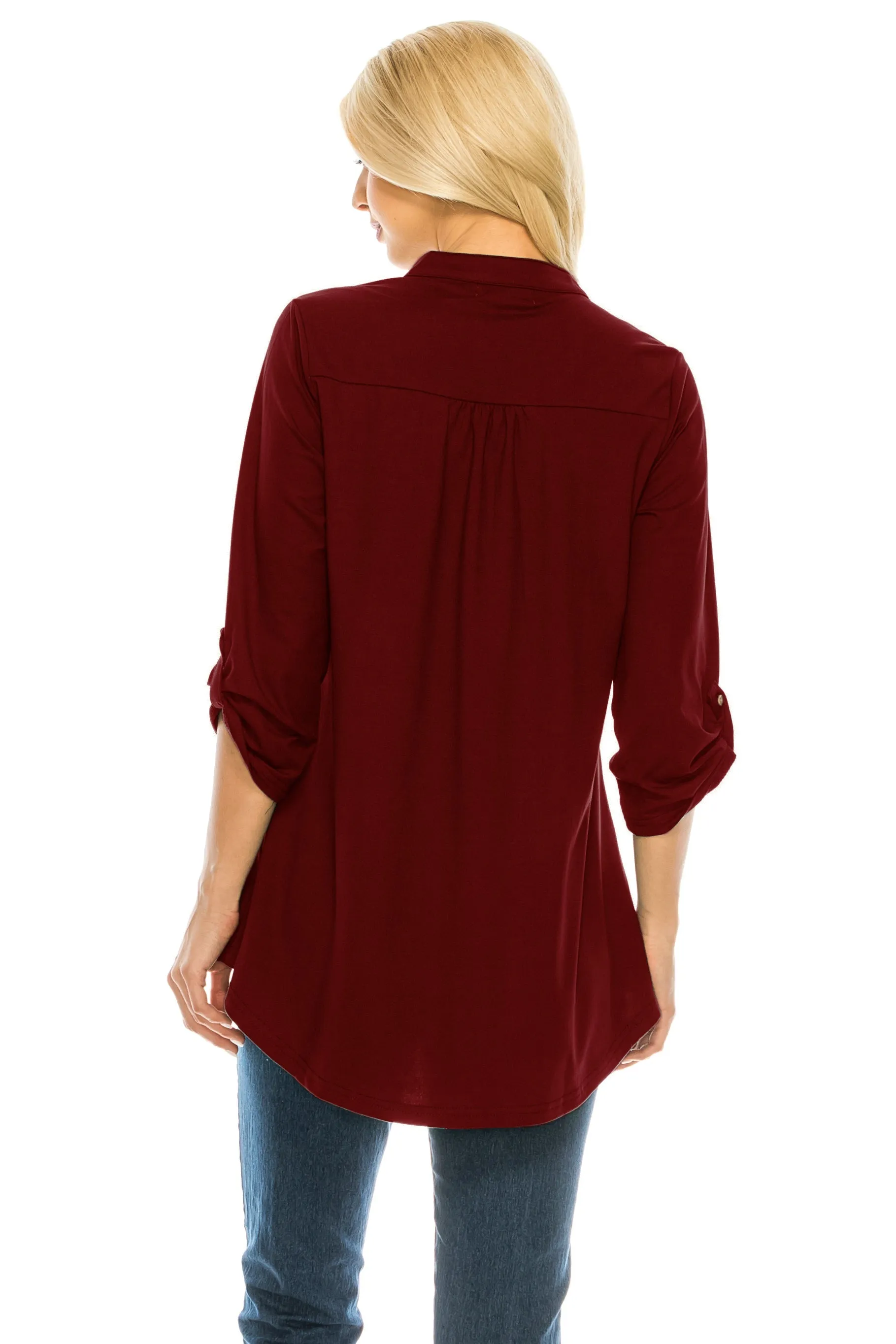 Haute Edition Women's 3/4 Sleeve Tunic Tops S-3X Solid. Plus size available.