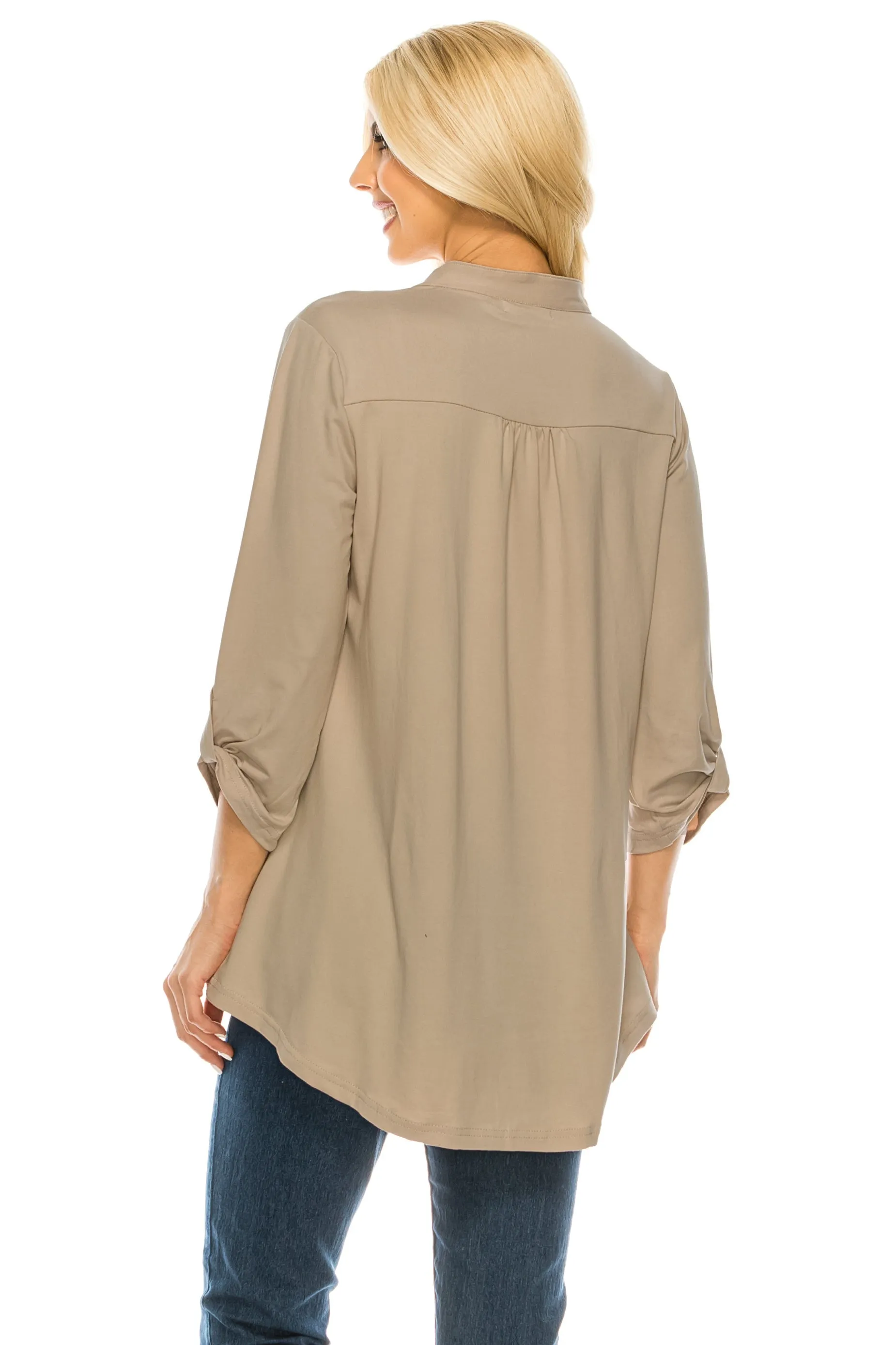 Haute Edition Women's 3/4 Sleeve Tunic Tops S-3X Solid. Plus size available.