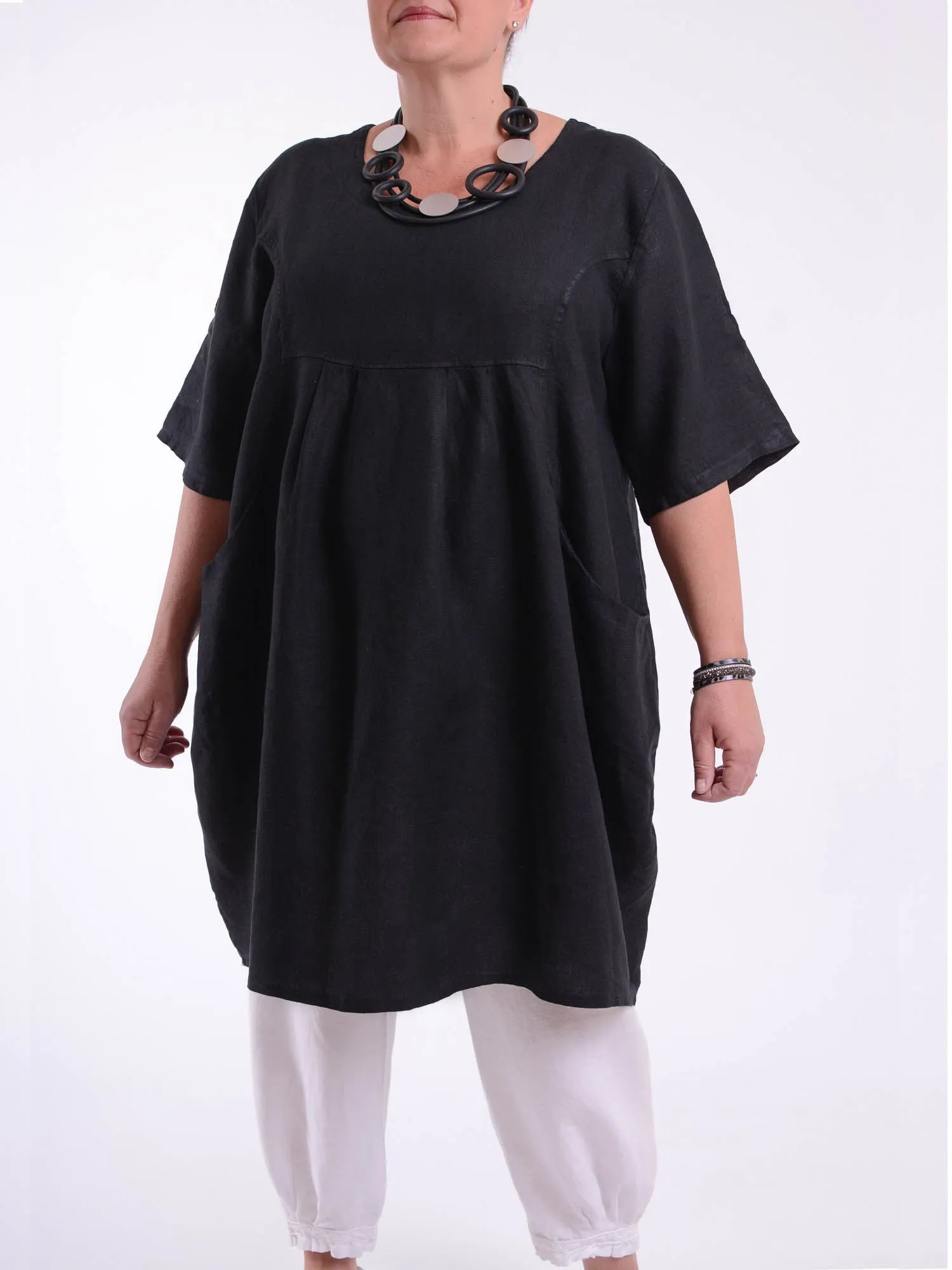 Heavy Linen Quirky Tunic Short Sleeve - 9457