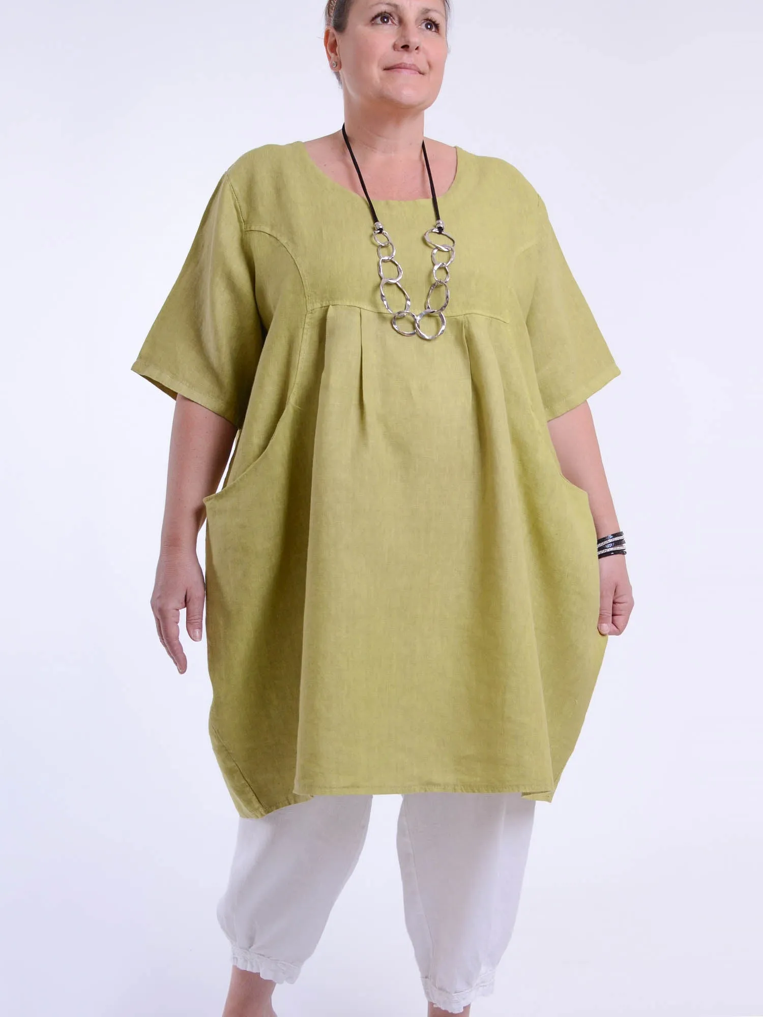 Heavy Linen Quirky Tunic Short Sleeve - 9457