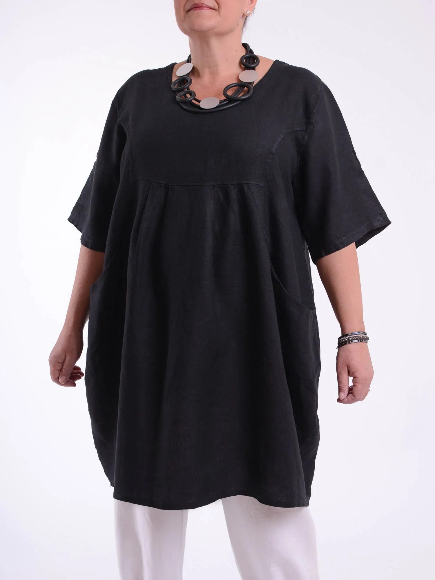 Heavy Linen Quirky Tunic Short Sleeve - 9457