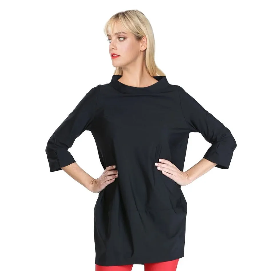 IC Collection Bateau-Neck Pocket Tunic in Black - 3226T-BK