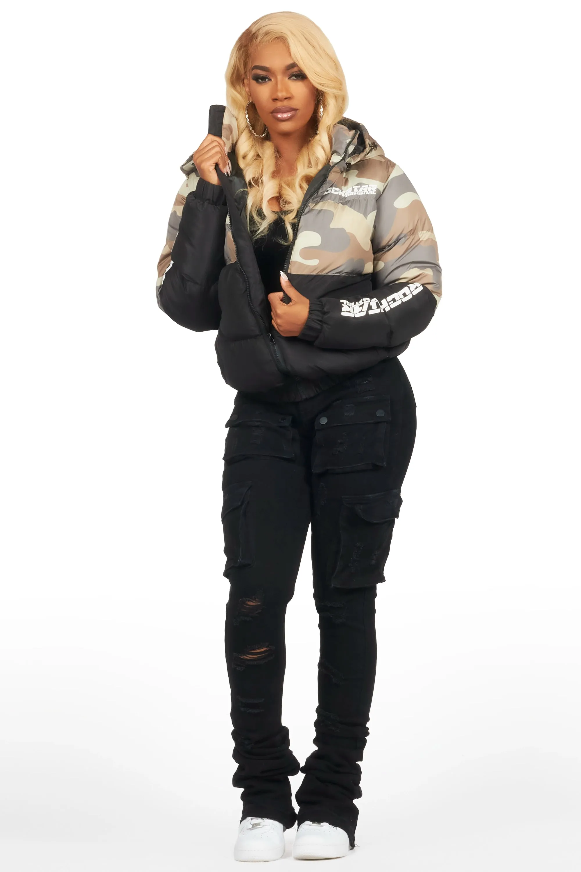 Jennay 2.0 Black/Camo Puffer Jacket