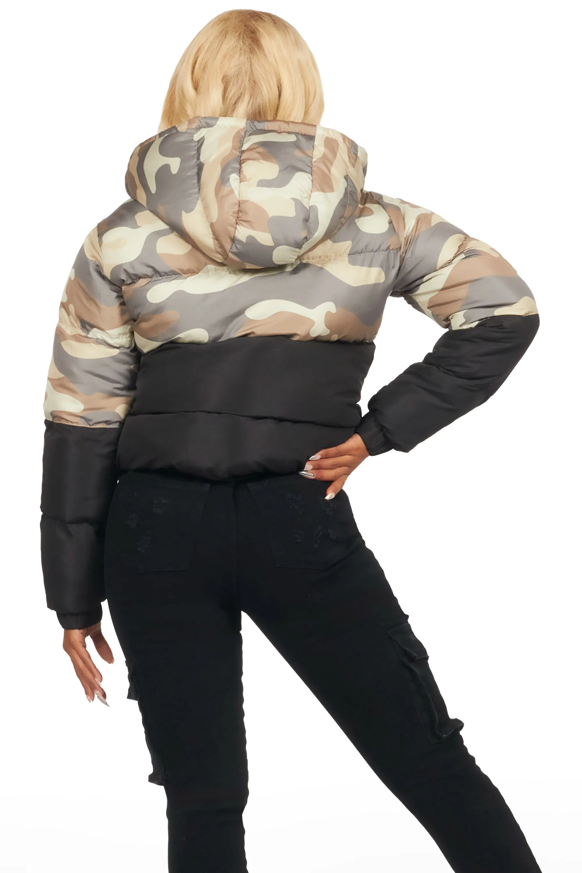 Jennay 2.0 Black/Camo Puffer Jacket