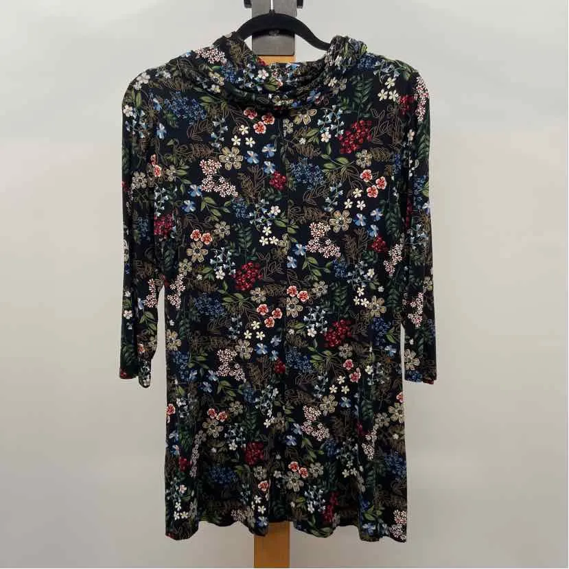 JJill Women's Size S Black Floral Tunic