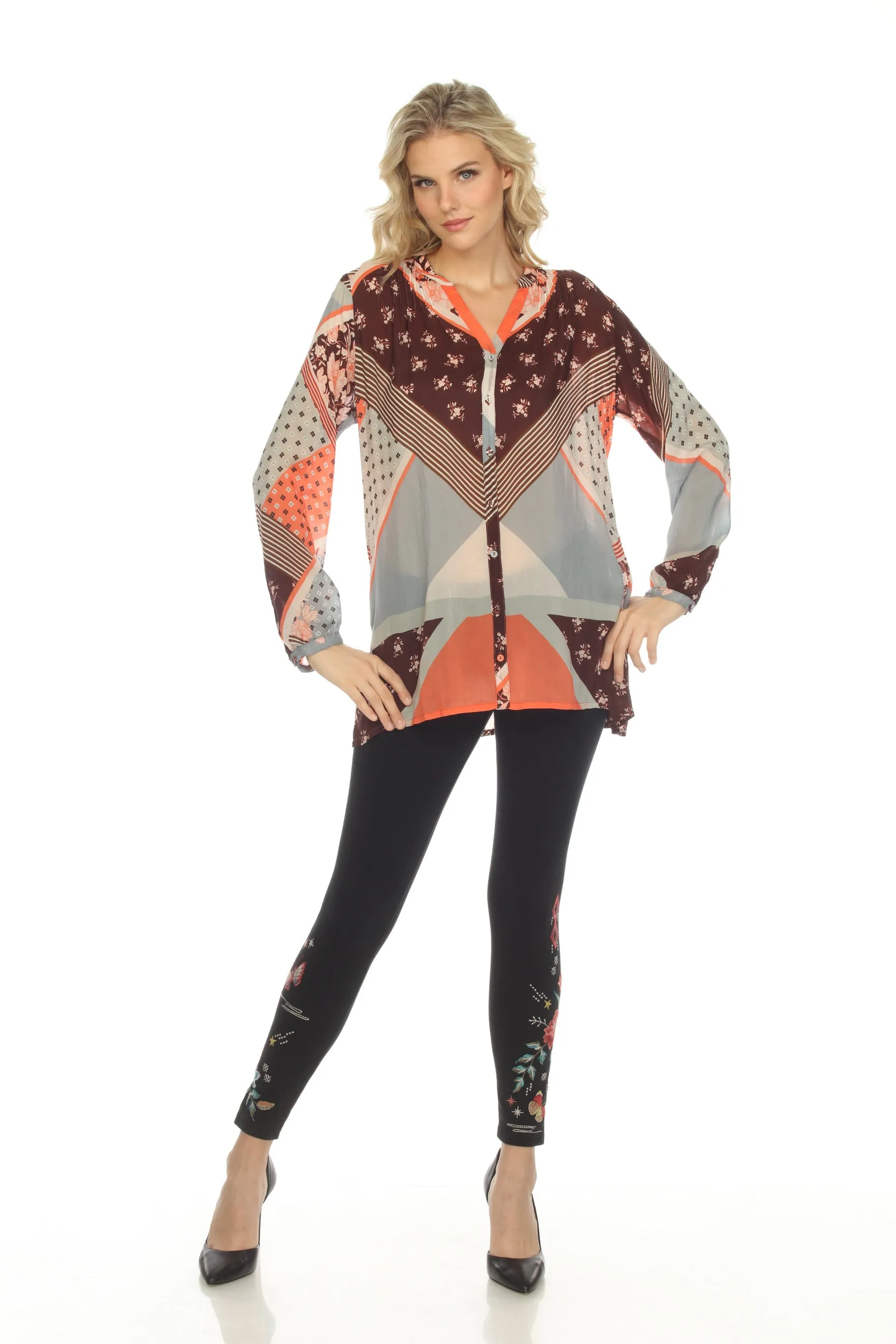 Johnny Was Roslyn Blair Printed Long Sleeve Tunic Top Boho Chic C23322B6