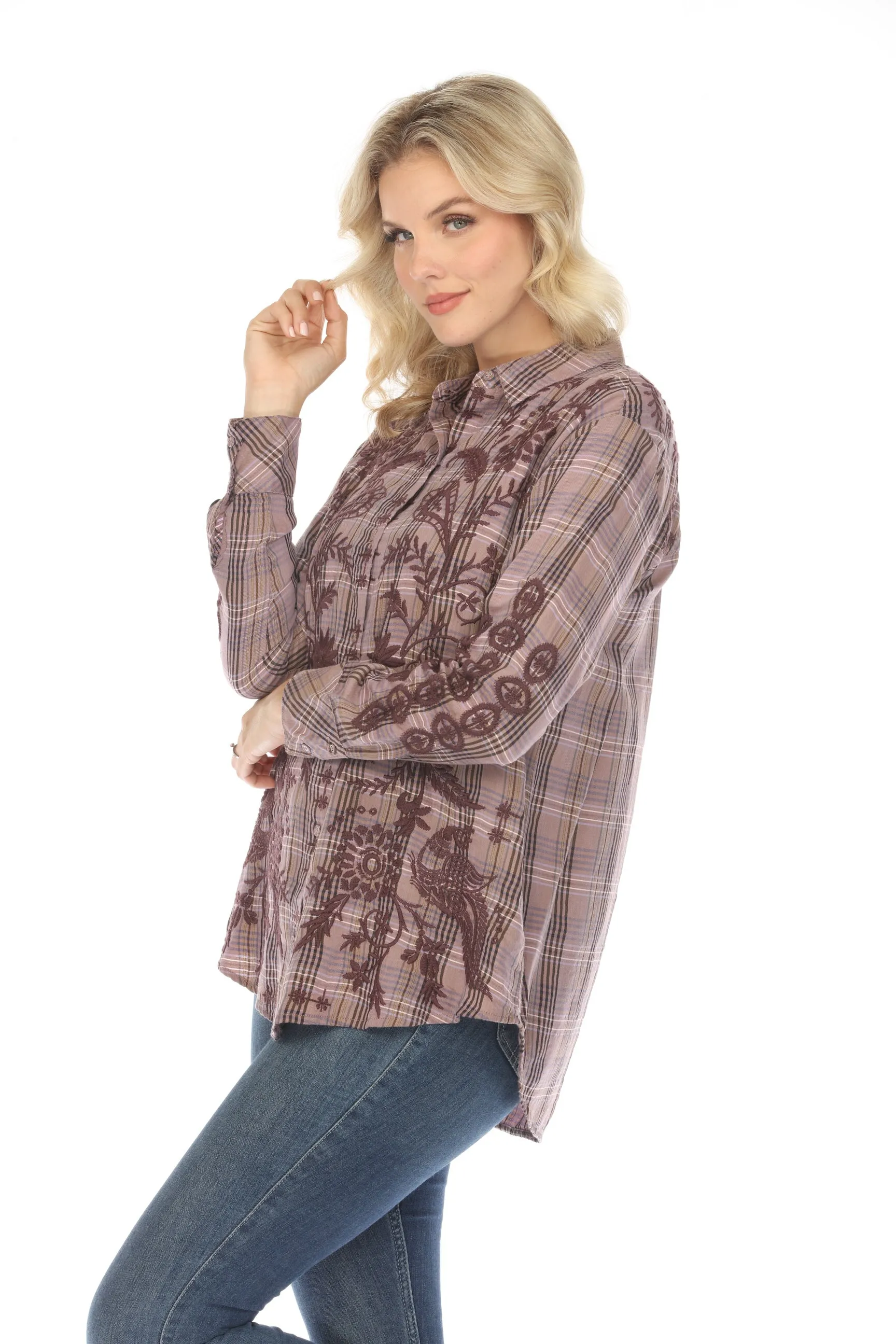 Johnny Was Workshop Plaid Chloe Oversized Shirt Tunic W27523 Boho Chic