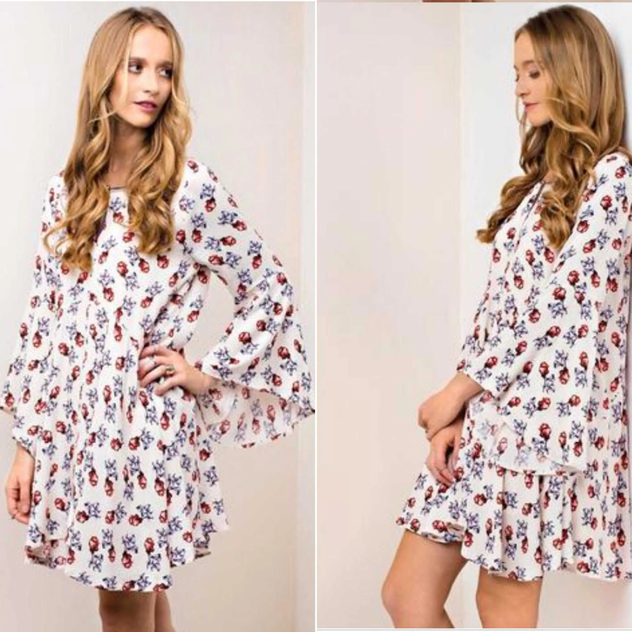 Kori Maranda Floral Bell Sleeve Shift Dress