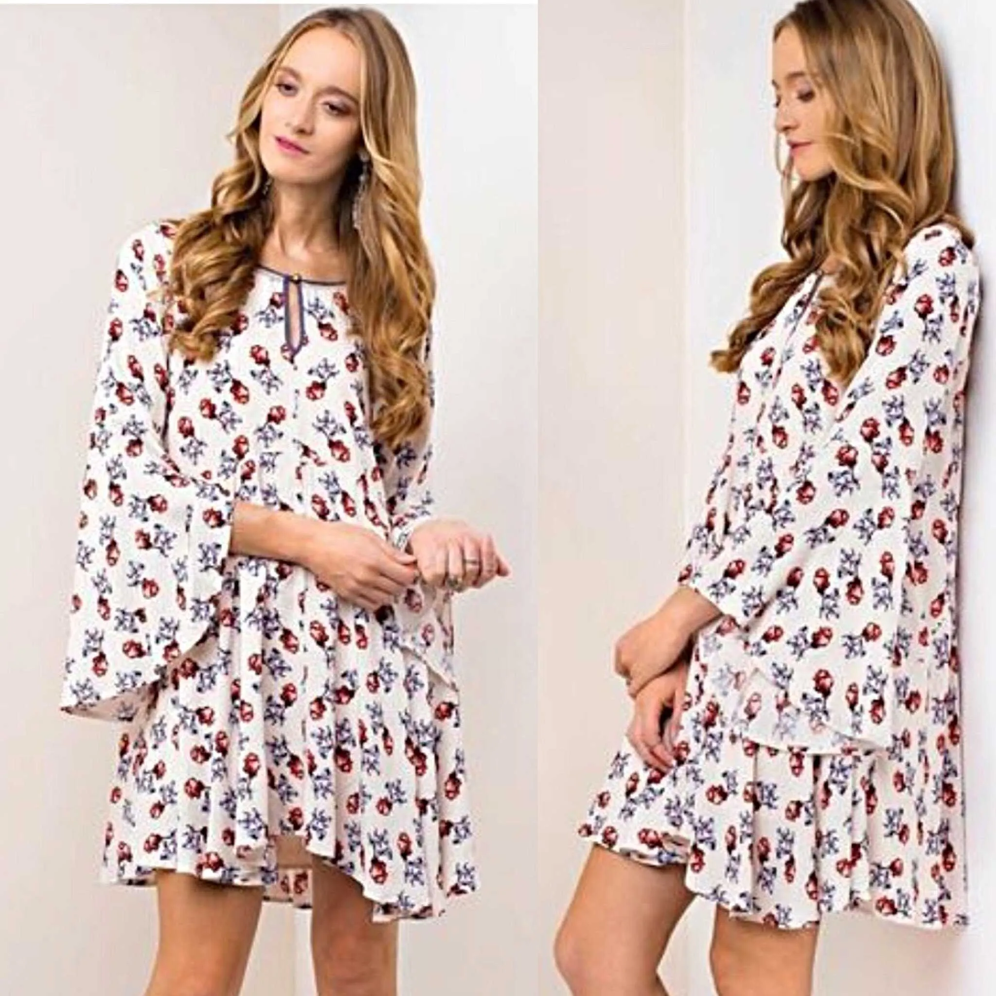 Kori Maranda Floral Bell Sleeve Shift Dress