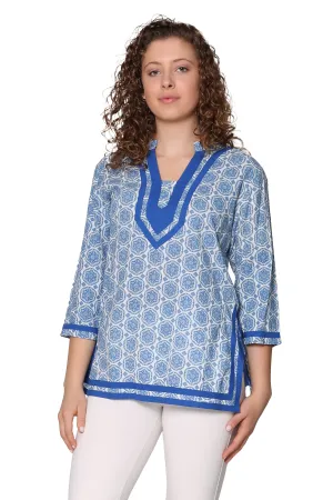 La Cera Blue Medallion Print Tunic