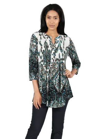 La Cera Pleat Front Paisley Tunic