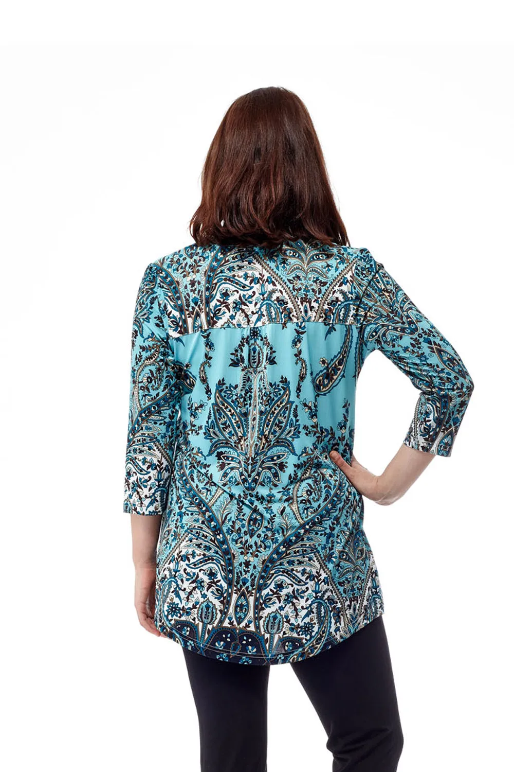 La Cera Pleat Front Paisley Tunic