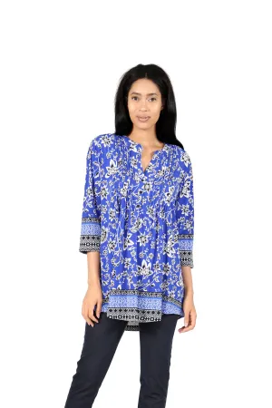 La Cera Pleat Front Printed Tunic With Border Print