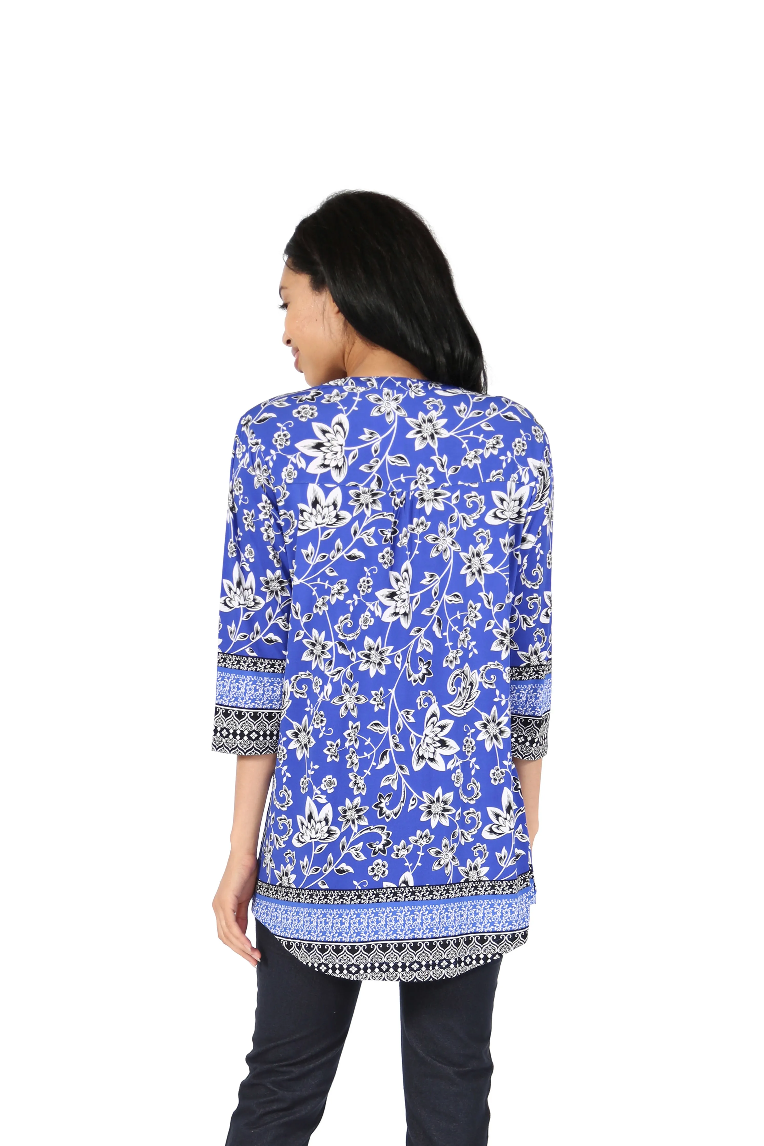 La Cera Pleat Front Printed Tunic With Border Print