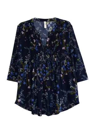 La Cera Plus Size Pleated Floral Print Tunic