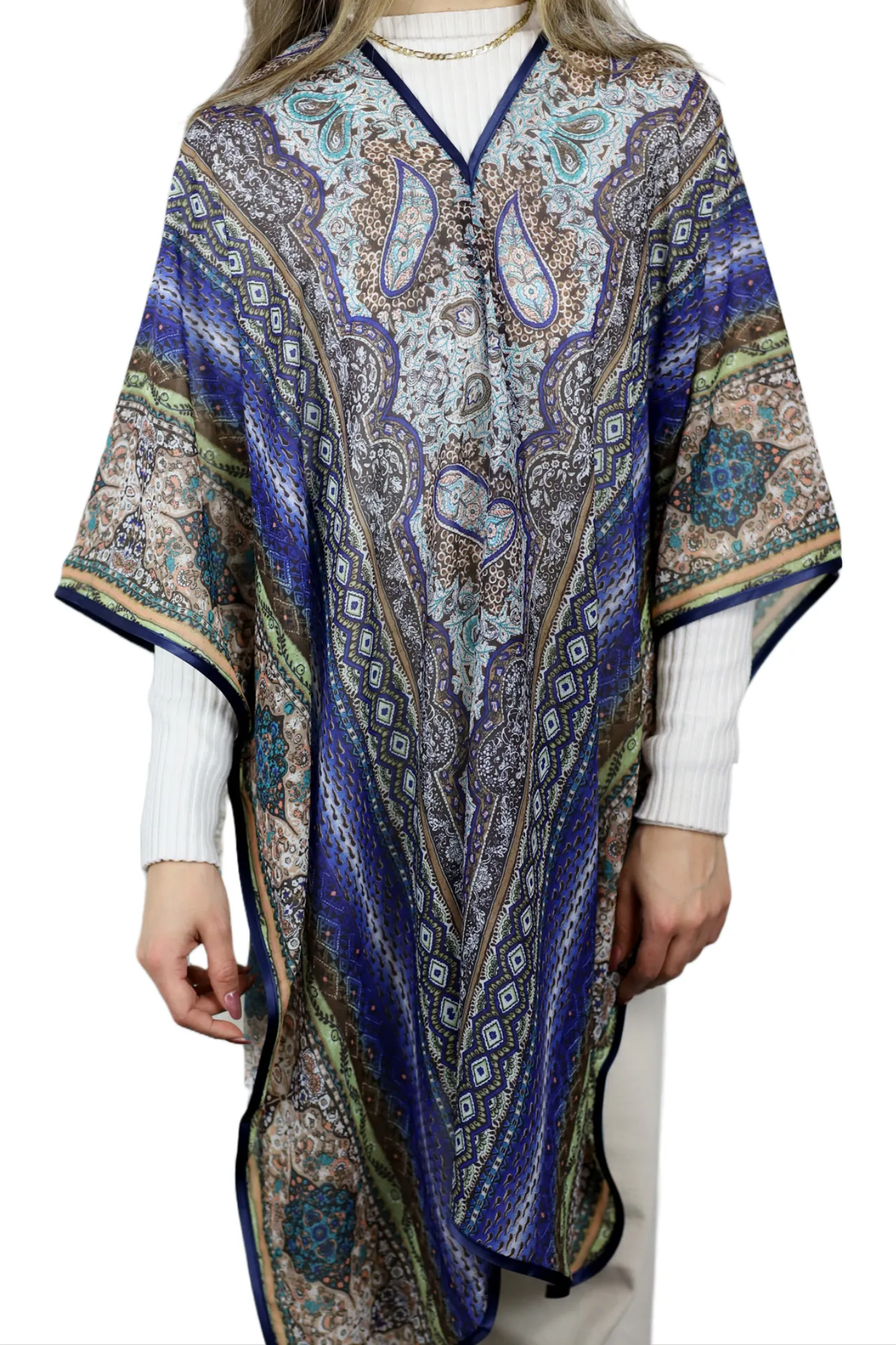 La Fiorentina Lightweight Spring Poncho 100% Polyester - Blue