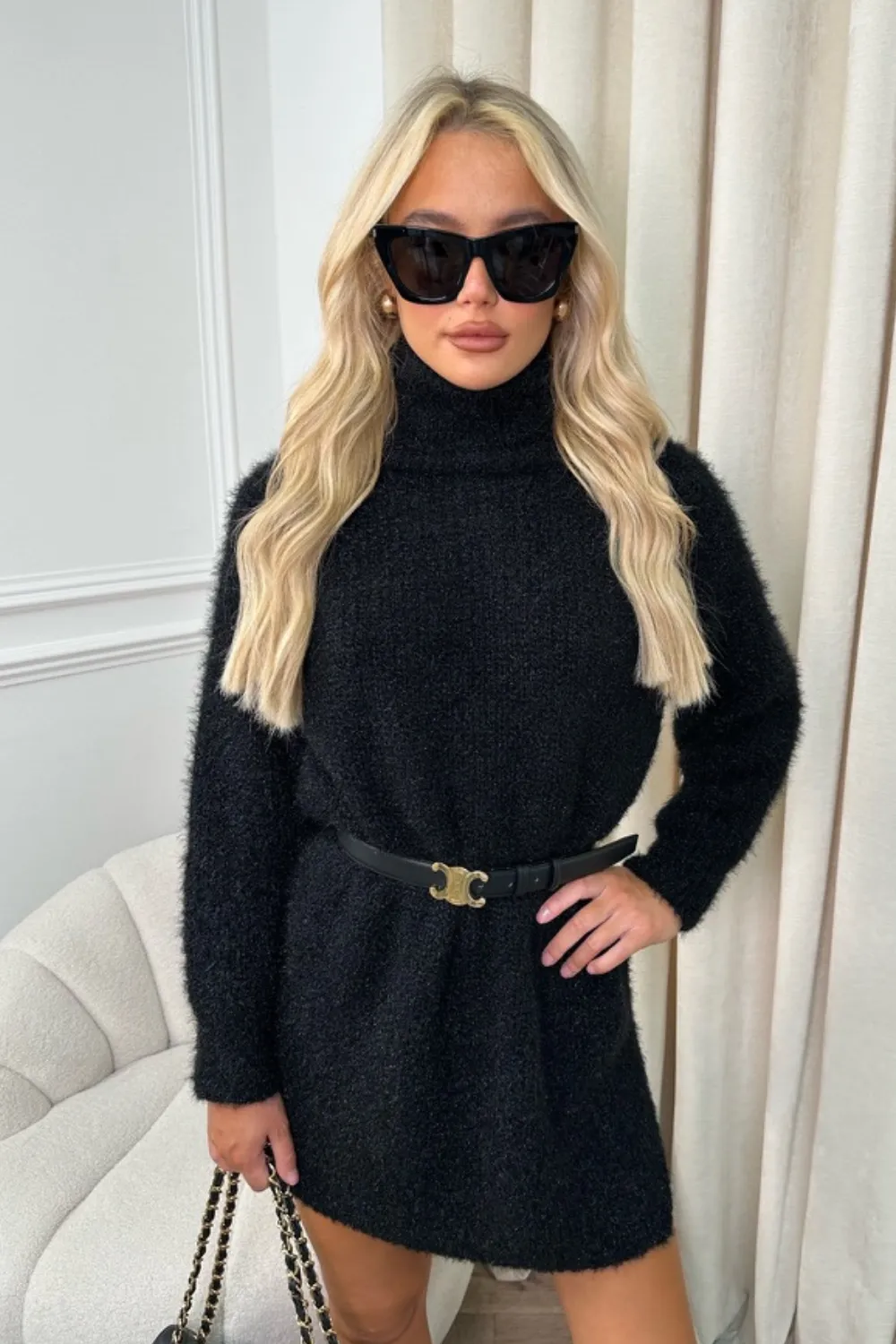 Laurel black polo neck knit jumper dress