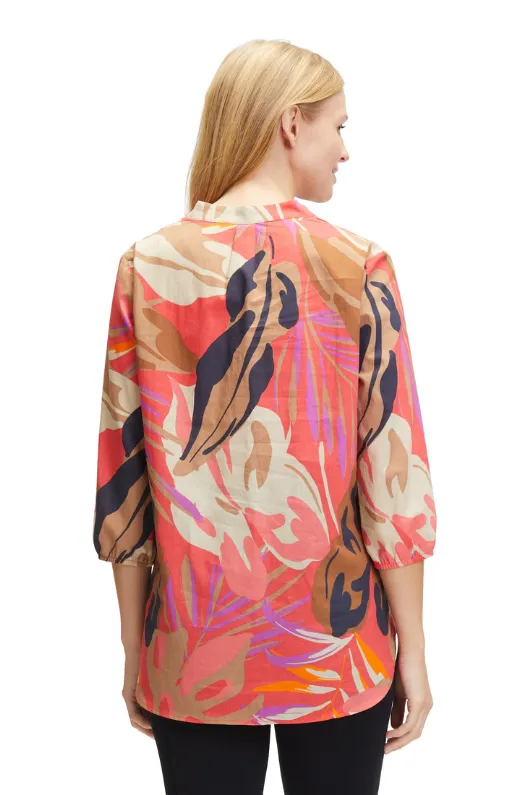 Leaf Print Tunic-Style Blouse