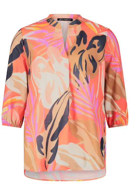 Leaf Print Tunic-Style Blouse