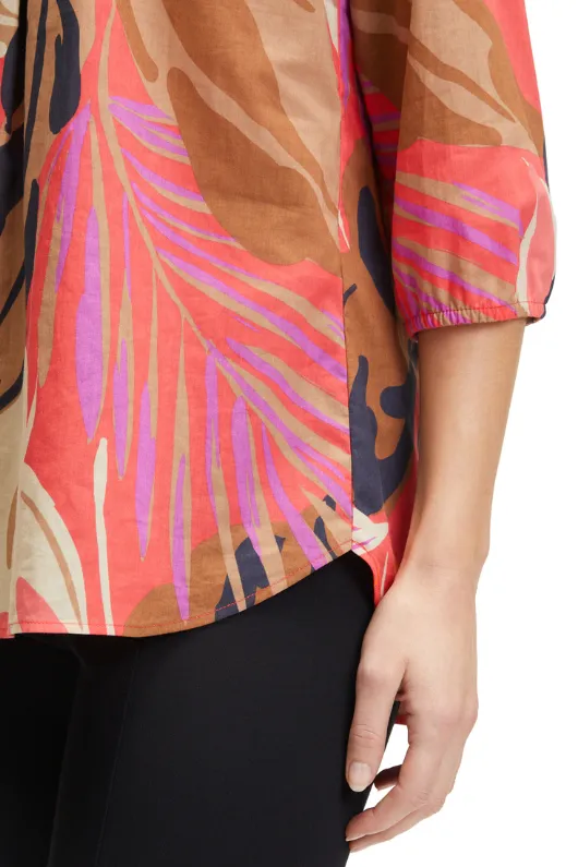 Leaf Print Tunic-Style Blouse