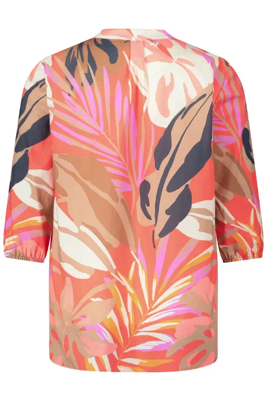 Leaf Print Tunic-Style Blouse