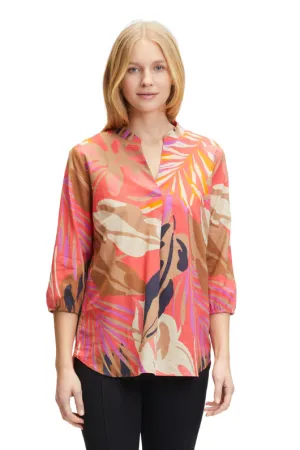 Leaf Print Tunic-Style Blouse