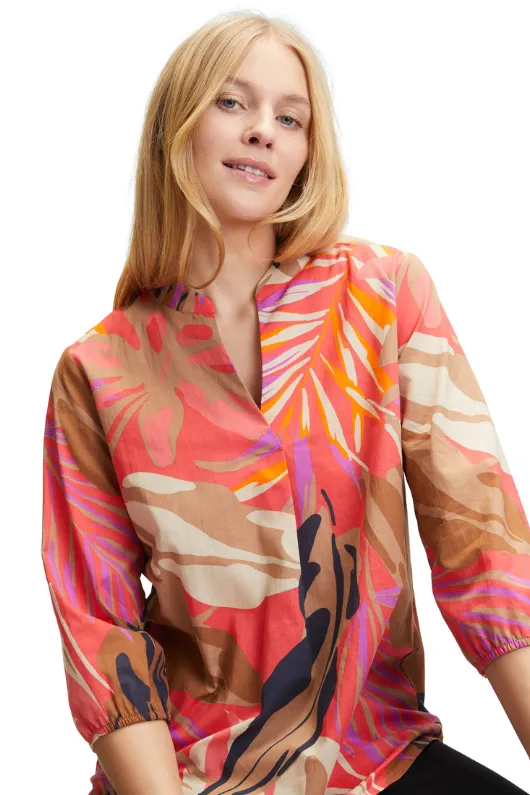 Leaf Print Tunic-Style Blouse