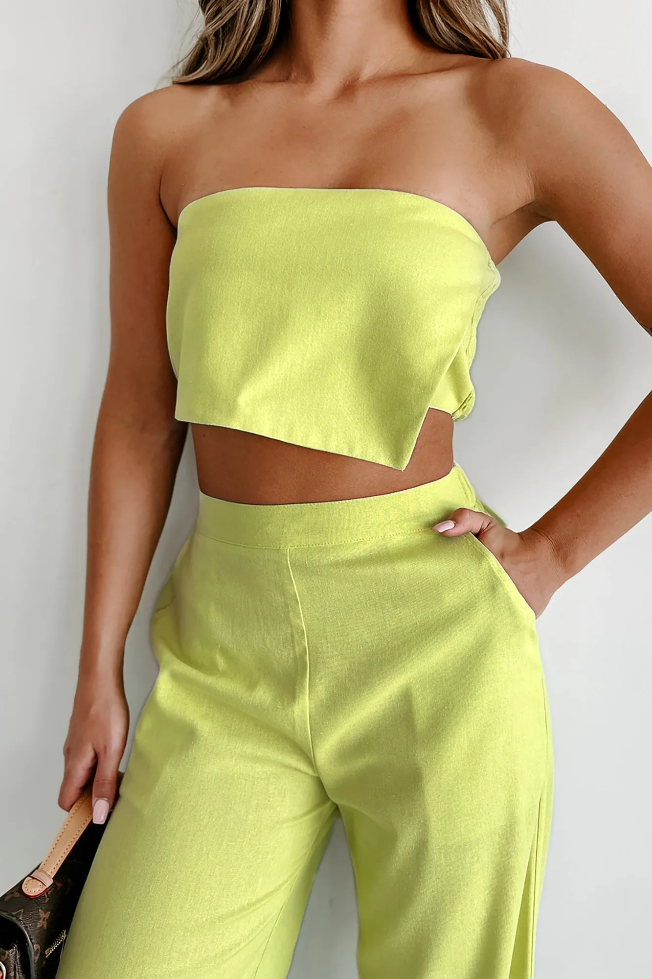 Learn As You Go Linen Crop Top & Pant Set (Lime)