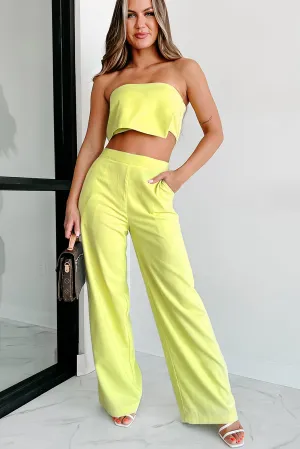 Learn As You Go Linen Crop Top & Pant Set (Lime)