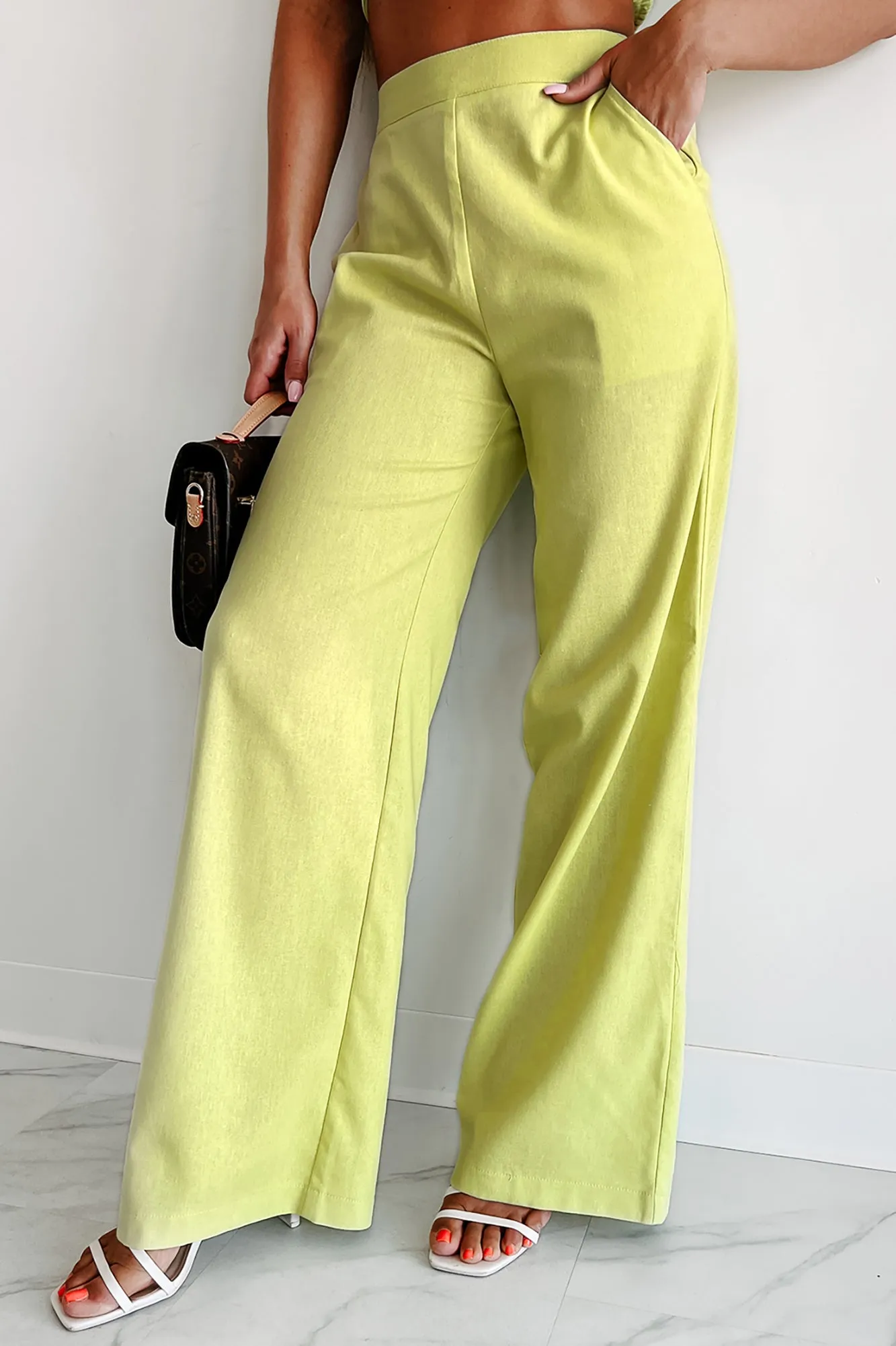 Learn As You Go Linen Crop Top & Pant Set (Lime)