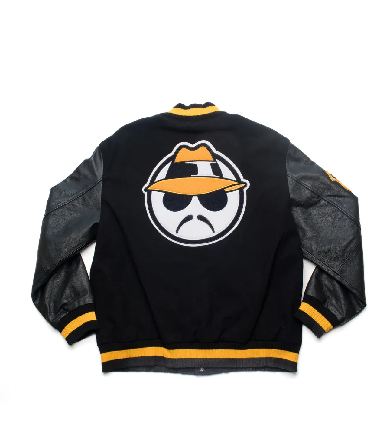 Leather Sleeve Varsity Jacket -Black/Gold Wool