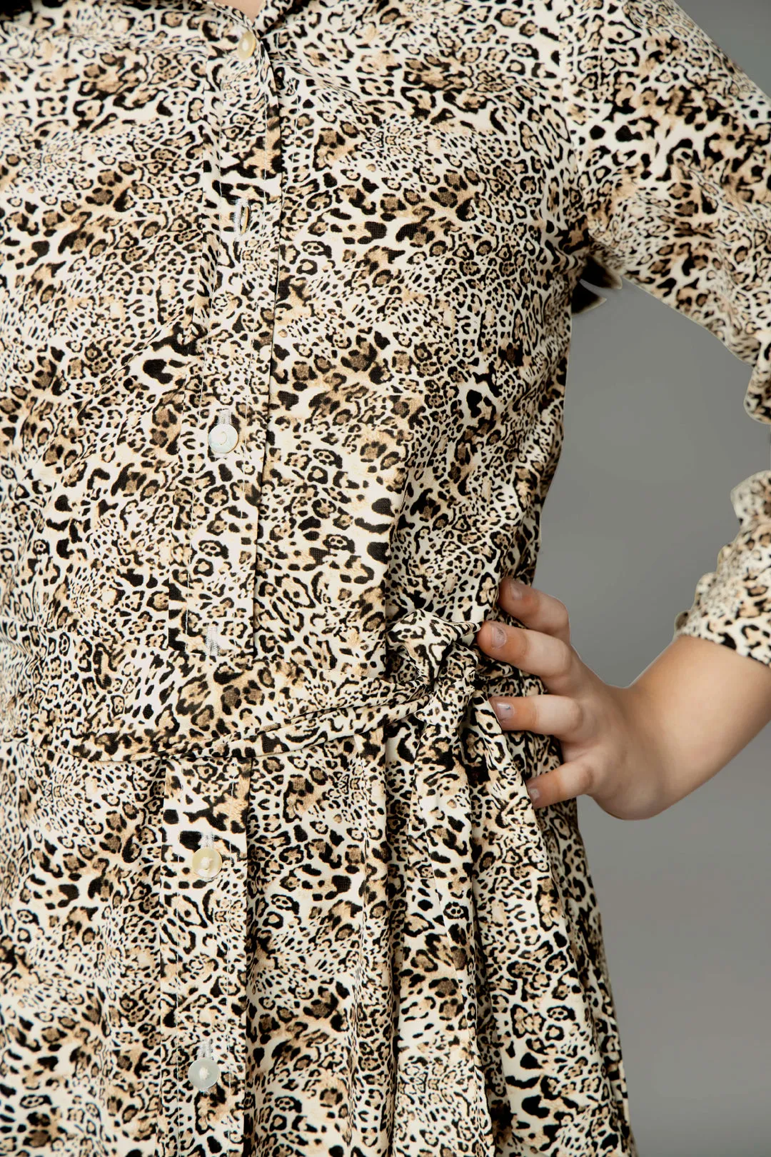 Leopard Print Wrap V Neck Dress For Girls