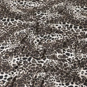 Light beige viscose crepe fabric with dark mustard and brown print in Animal skin design-D7058