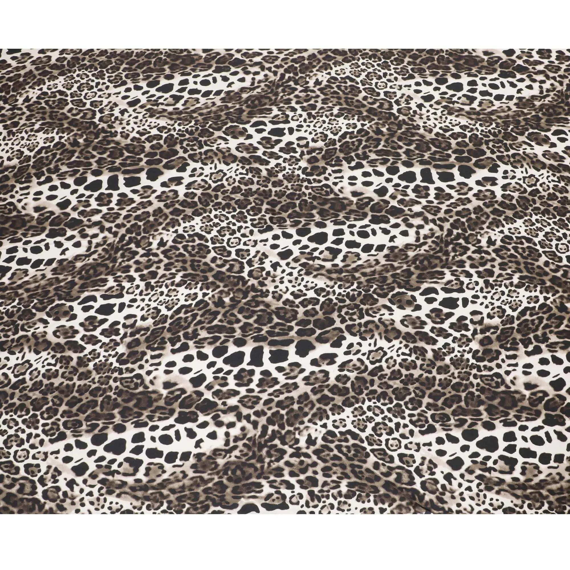 Light beige viscose crepe fabric with dark mustard and brown print in Animal skin design-D7058