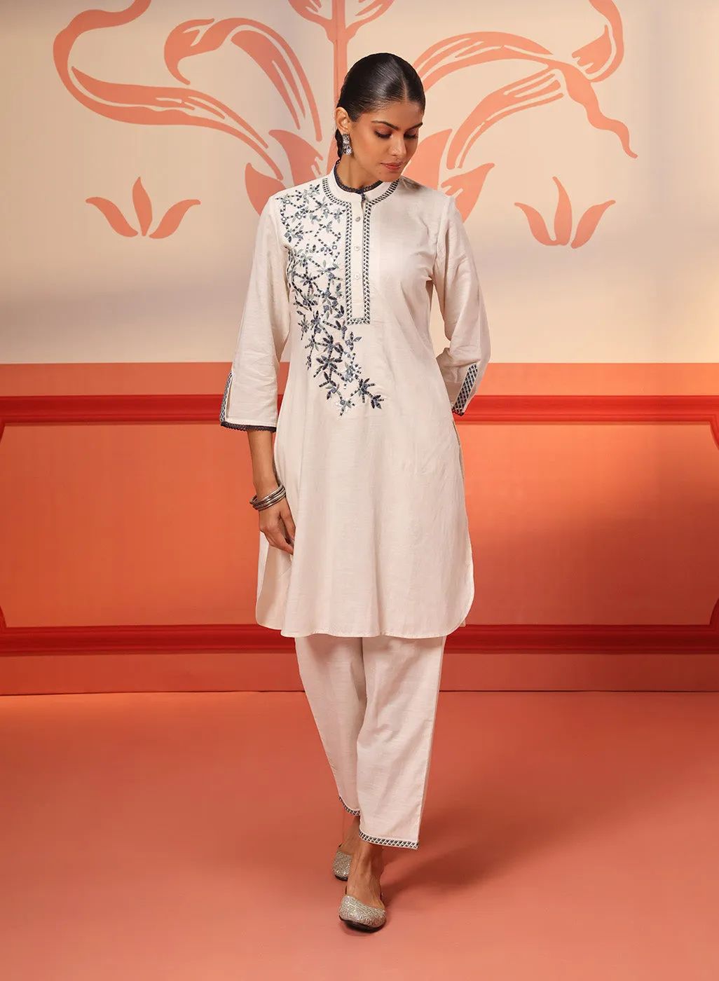 Lily Ivory Cotton Linen Tunic Set for Women