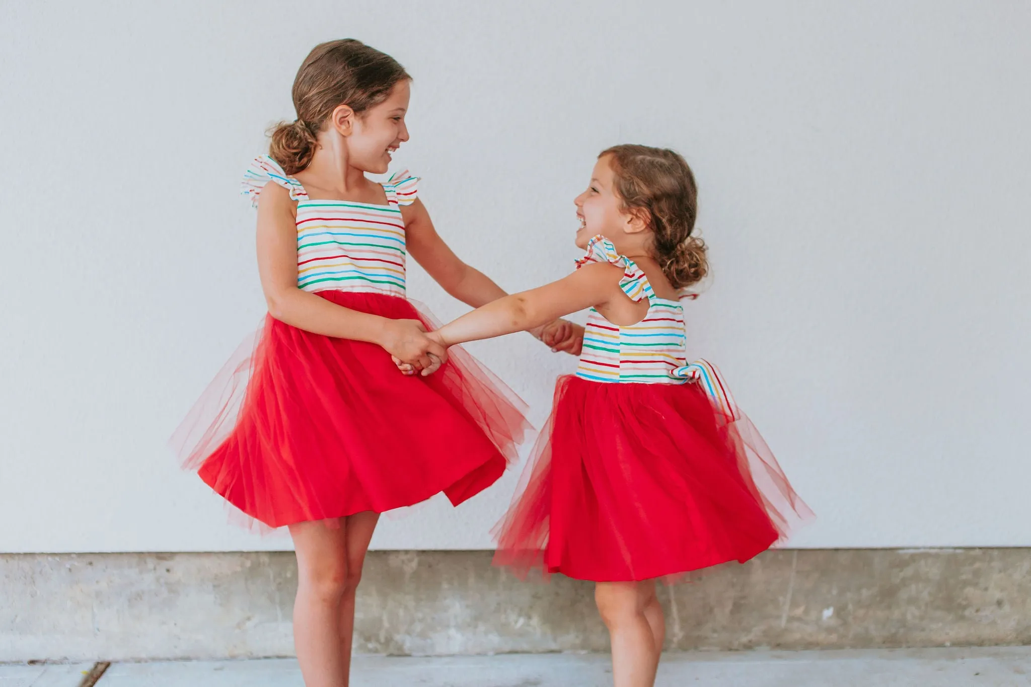 Little Girl's Rifle Paper Rainbow Stripe Cotton Dress with Tulle Skirt