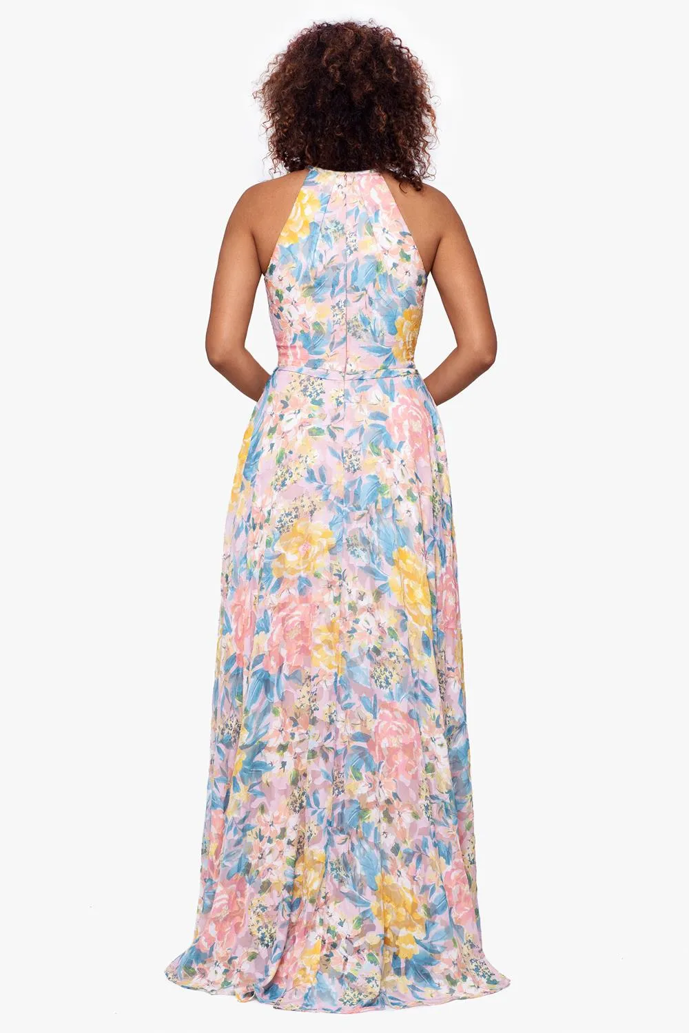 Long Halter Wrap Burnout Print Dress