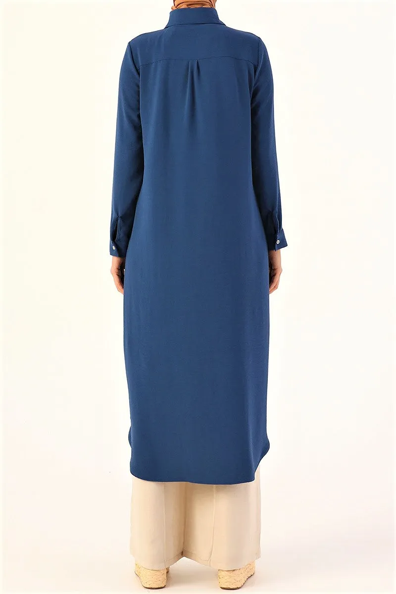 Long Hidden Button Tunic- Indigo