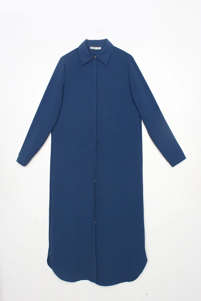 Long Hidden Button Tunic- Indigo