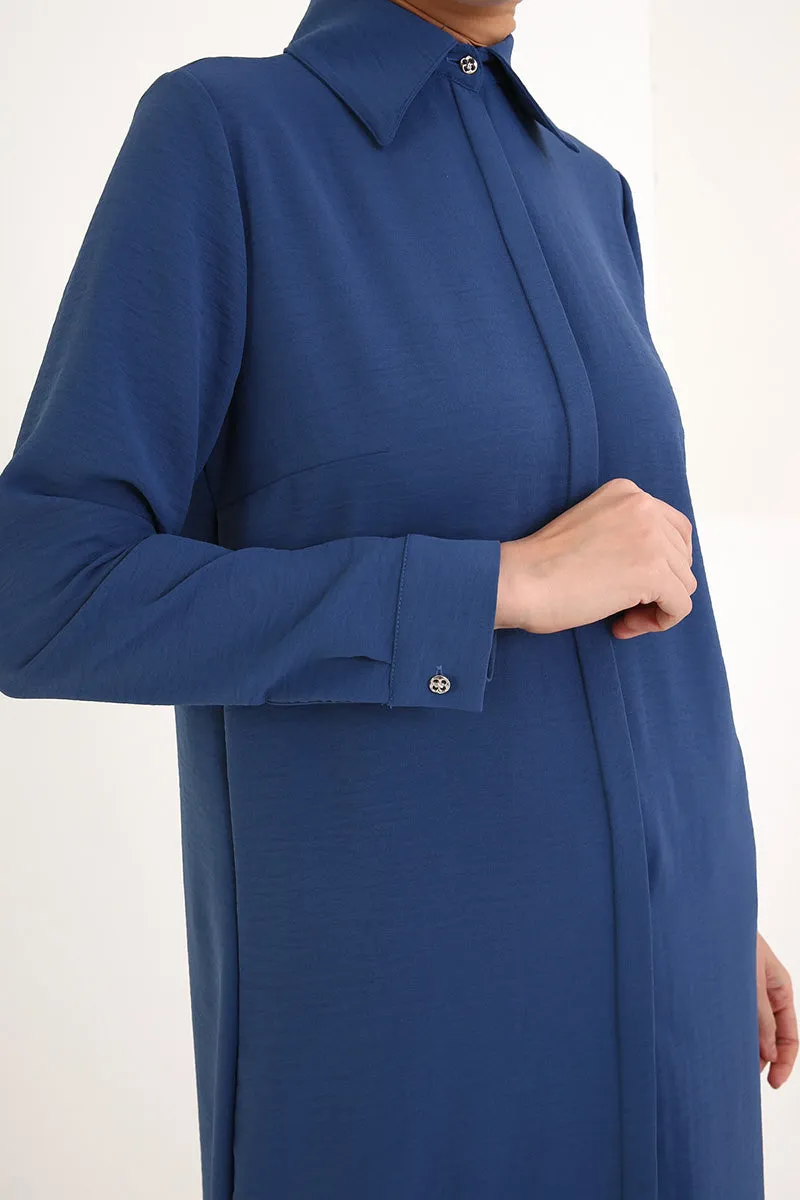 Long Hidden Button Tunic- Indigo